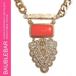 BaubleBar NWOT Gold Statement Necklace With Coral Accent Stone
